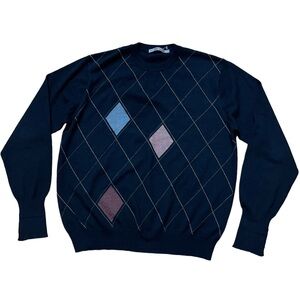 Raffi Cashmere Mens Argyle Pullover Sweater Size XL Black Luxurious WORN ONCE